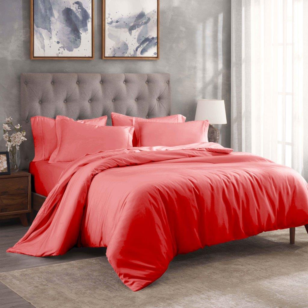 Egyptian Cotton 300 Thread Count Solid Luxury Duvet Cover Set - Coral