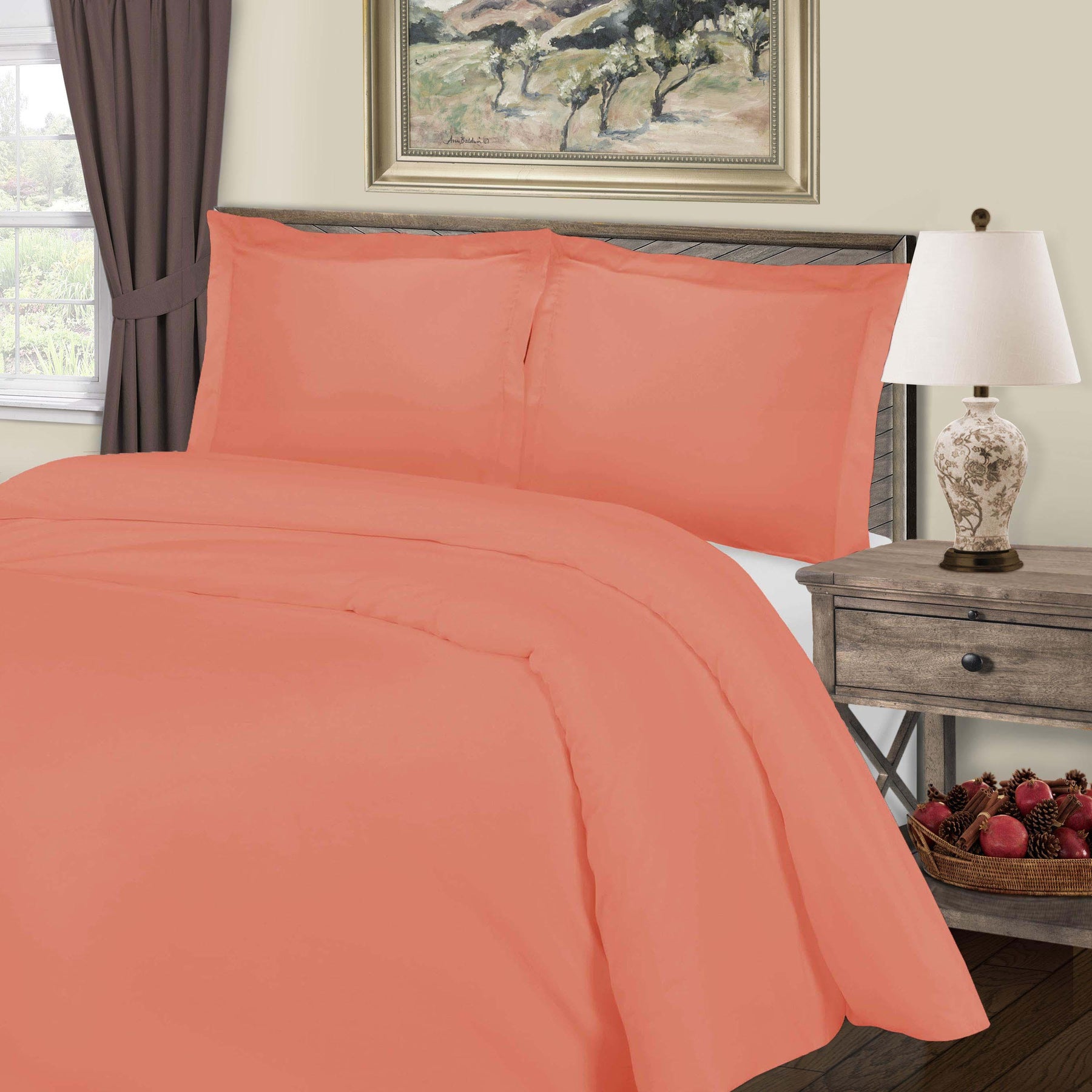 Cotton Blend 800 Thread Count Solid Duvet Cover Set - Coral