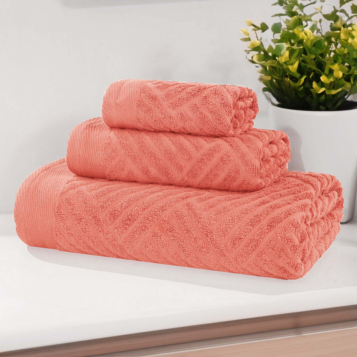 Basketweave Egyptian Cotton Jacquard 3 Piece Assorted Towel Set - Towel Set by Superior - Superior 