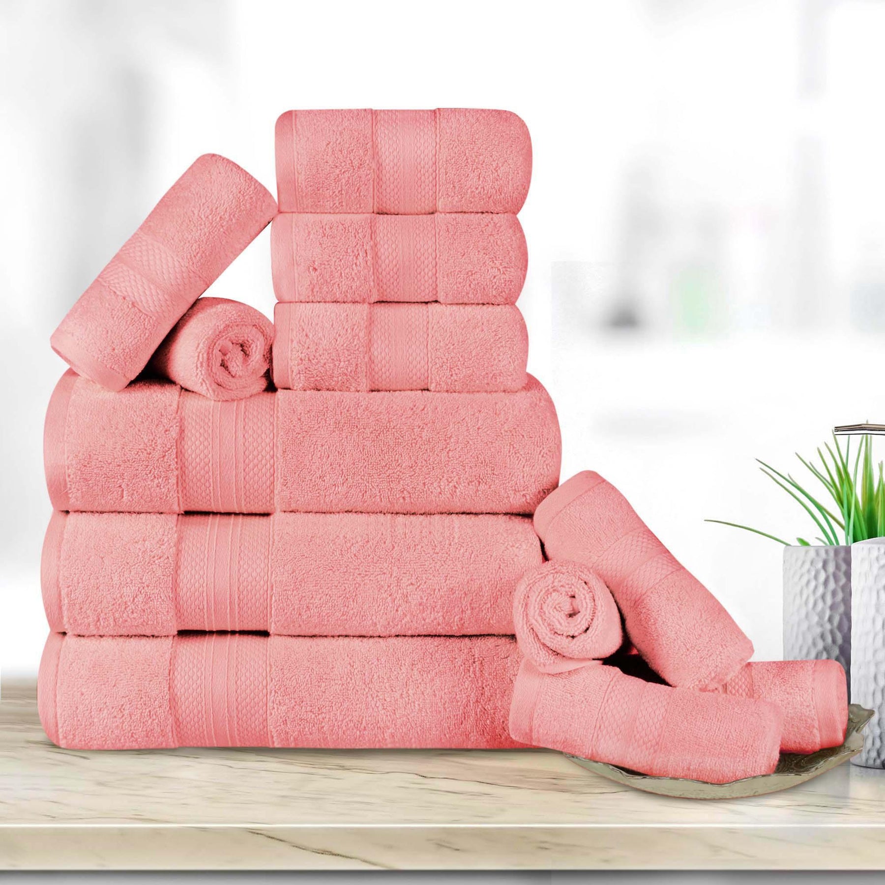 Turkish Cotton Highly Absorbent Solid 12 Piece Ultra Plush Towel Set - Towel Set by Superior - Superior 