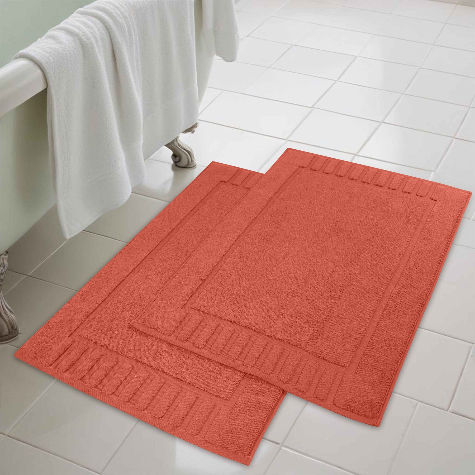 Leo Cotton Solid Modern Absorbent Heavy Washable Bath Mat Set of 2