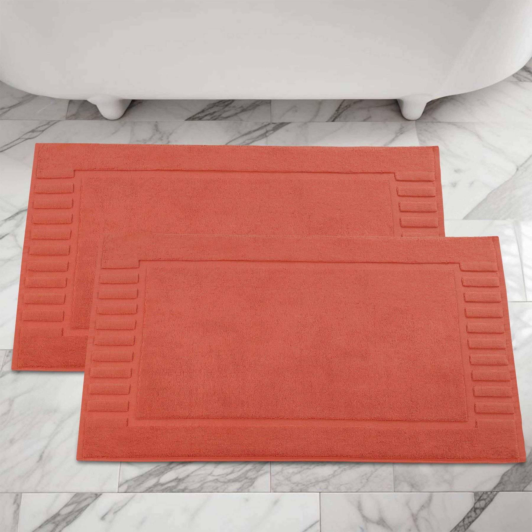 Leo Cotton Solid Modern Absorbent Heavy Washable Bath Mat Set of 2