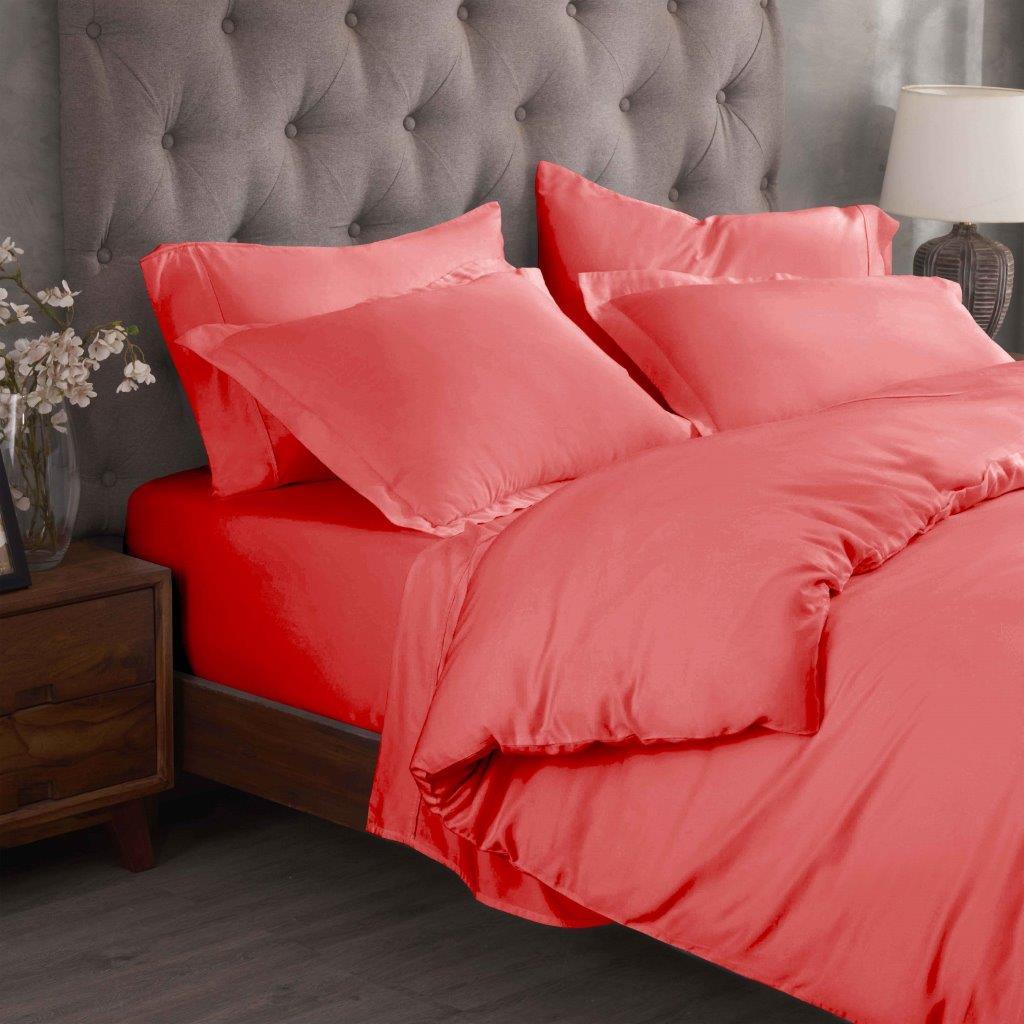 Egyptian Cotton 300 Thread Count Solid Luxury Duvet Cover Set - Coral