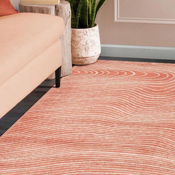 Veer Modern Abstract Wood Grain Indoor Area Rug or Runner Rug - Coral