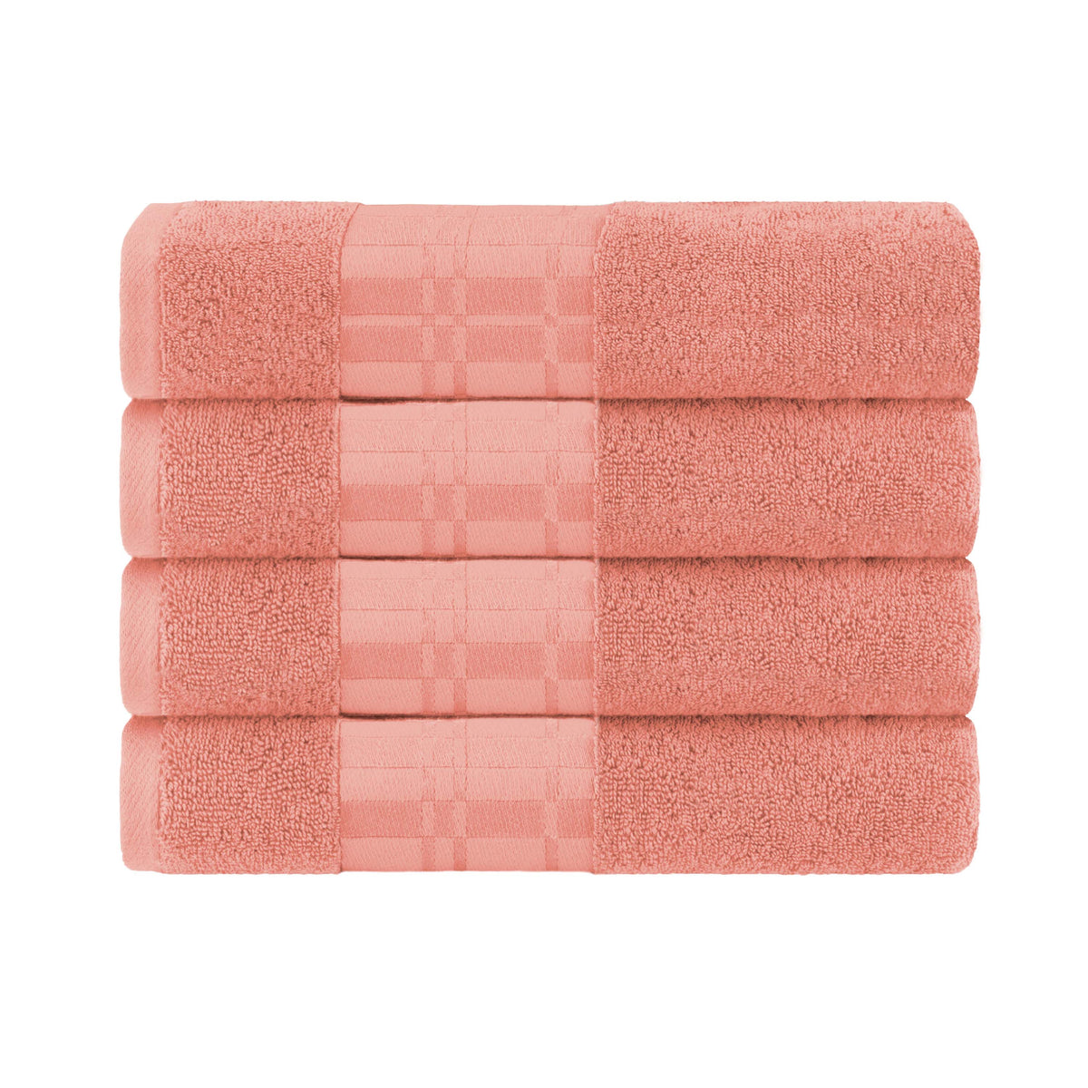 Larissa Cotton Geometric Border Bath Towel Set of 4 - Coral