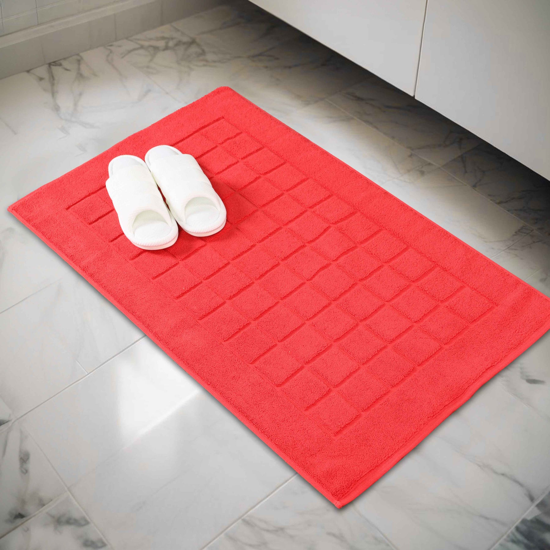 Nora Cotton Solid Absorbent Thick Checkered Washable Bath Mat Set of 2