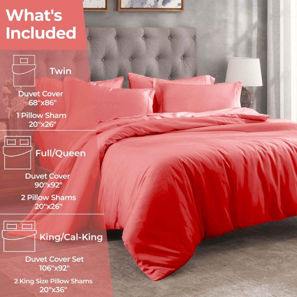 Egyptian Cotton 300 Thread Count Solid Luxury Duvet Cover Set - Coral