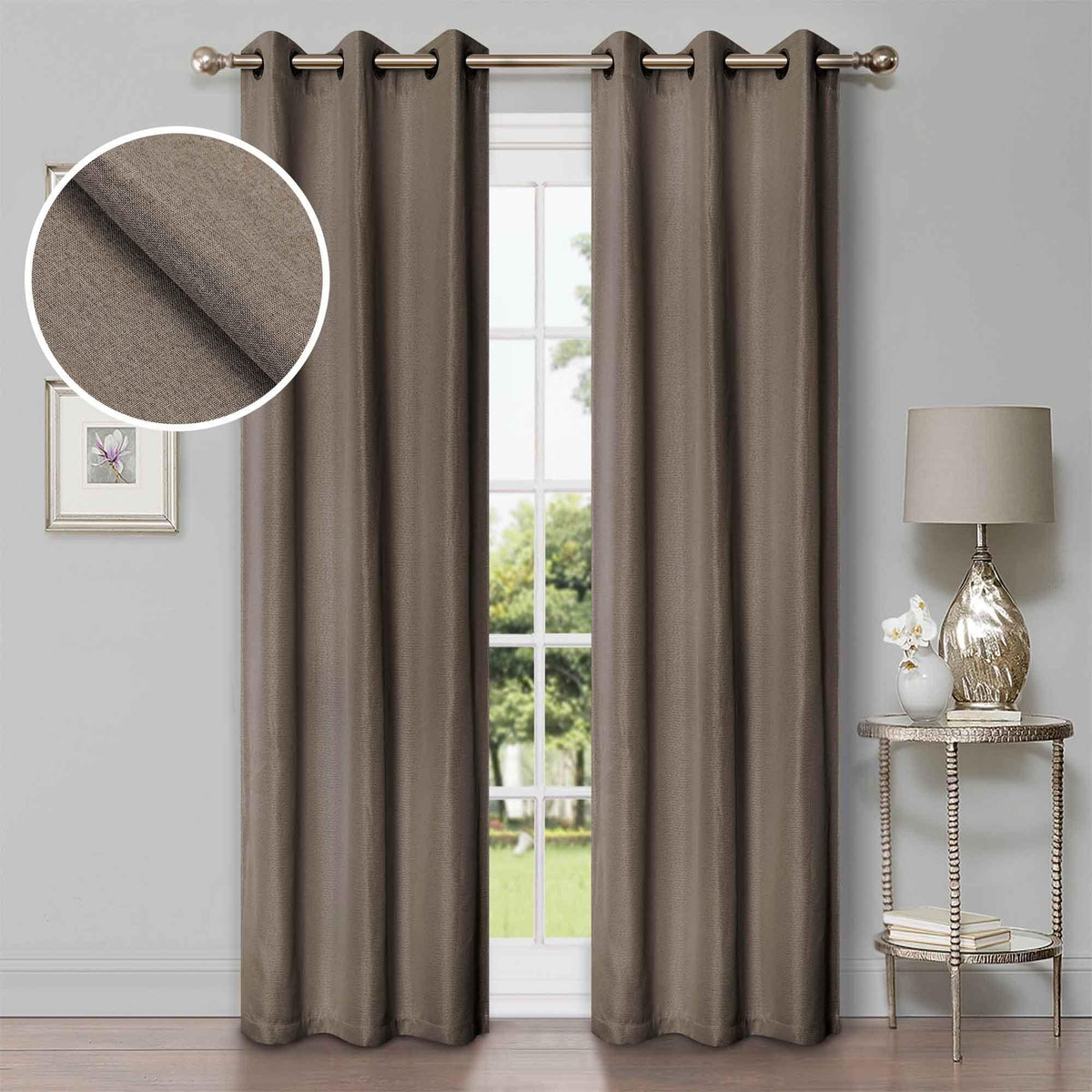 Linen Pattern Washable Room Darkening Blackout Curtain Set 52" - Coriander