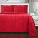 Cotton Flannel Solid Trellis Duvet Cover Set with Button Closure - Burgundy