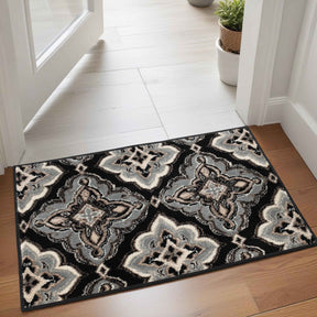 Crawford Medallion Indoor Large Area Rugs or Runner Rug Or Door Mat - Black