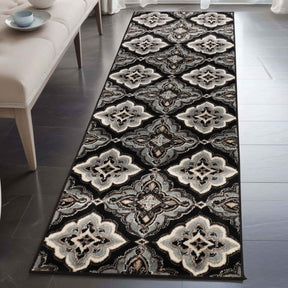 Crawford Medallion Indoor Large Area Rugs or Runner Rug Or Door Mat - Black