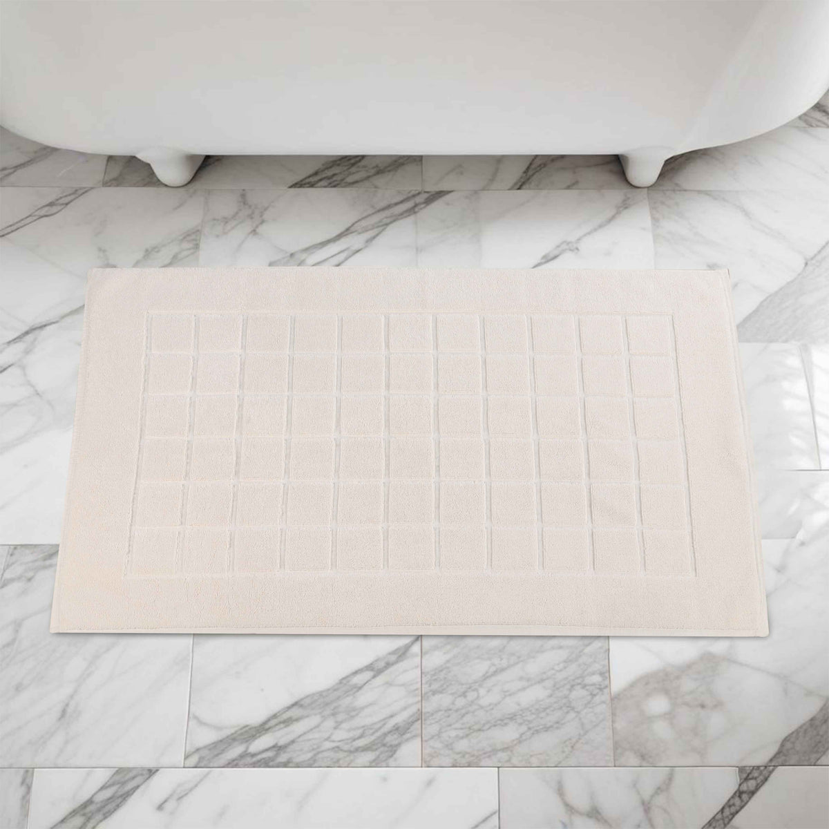 Nora Cotton Solid Absorbent Thick Checkered Washable Bath Mat Set of 2