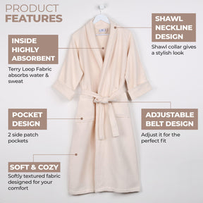 Waffle Weave Cotton Soft Lightweight Oversized Unisex Adult Bath Robe - Cream