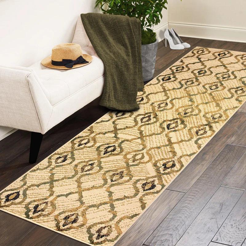 Brighton Geometric Lattice Indoor Area Rug Or Runner Rug Or Door Mat - Cream