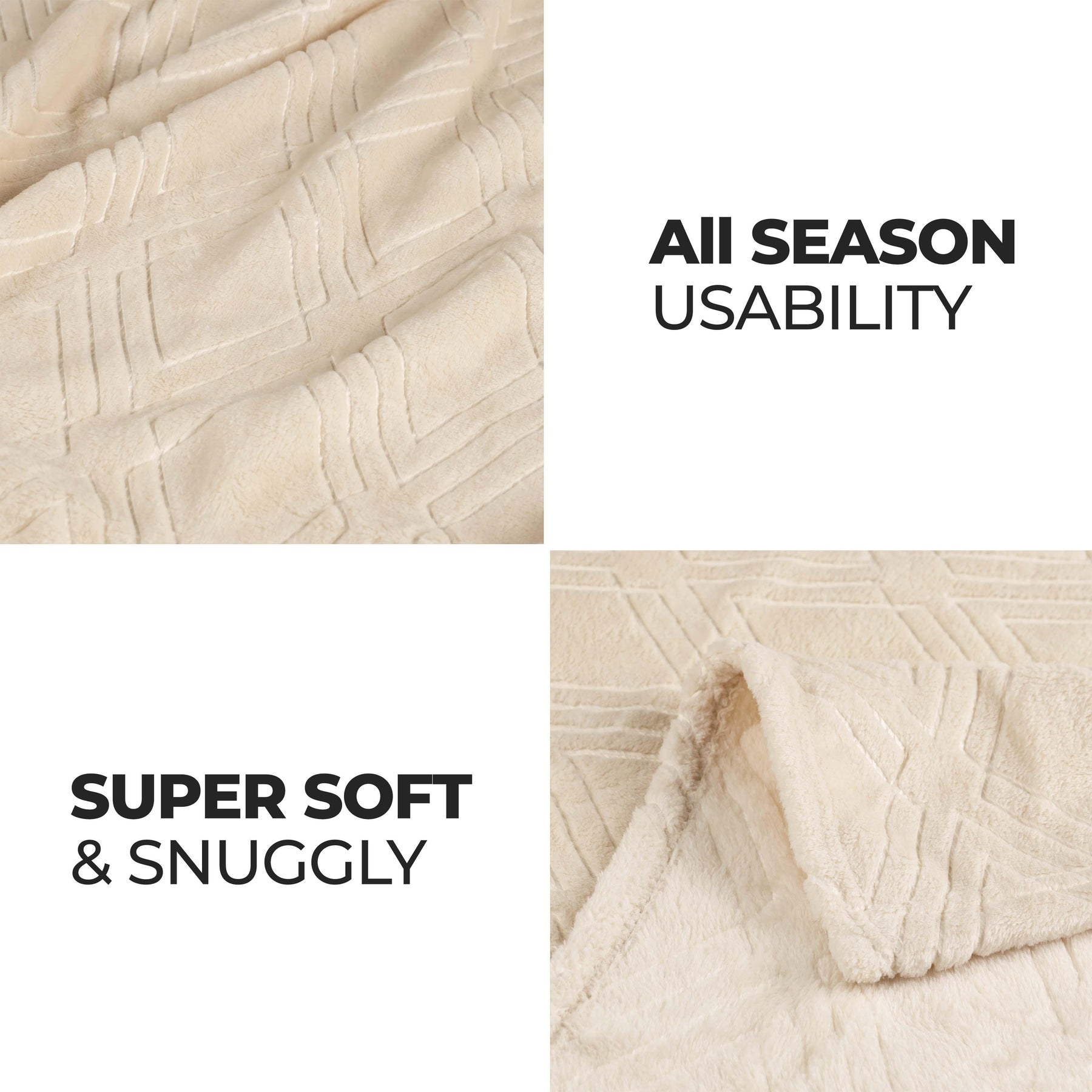 Alaska Diamond Fleece Plush Ultra-Soft Fluffy Blanket - Cream