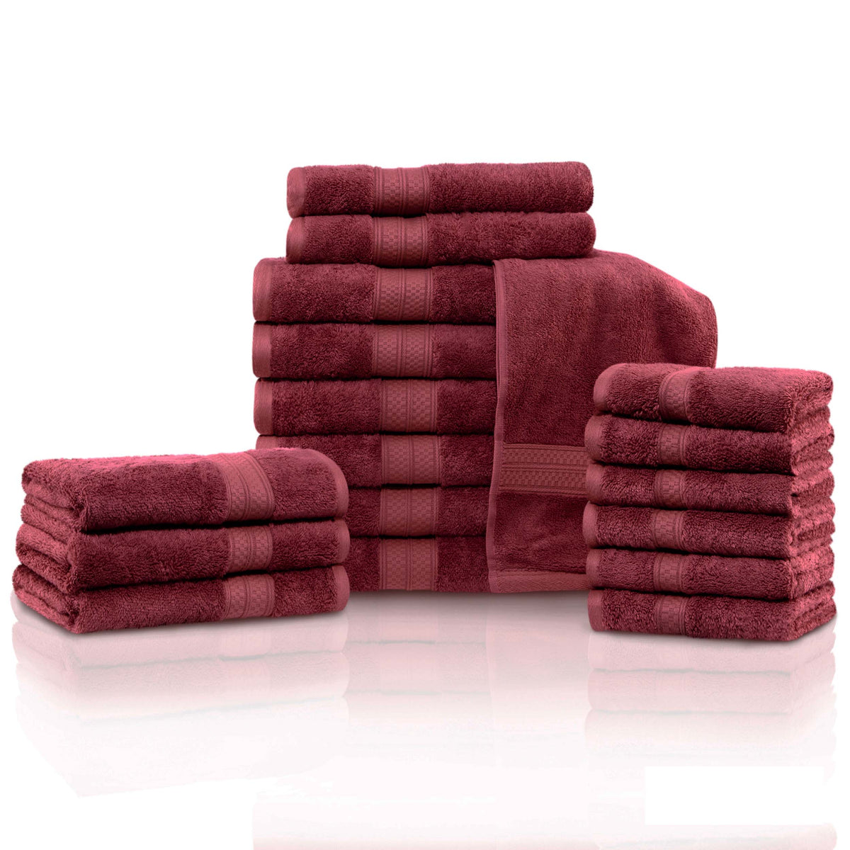 Rayon from Bamboo Cotton Blend Luxury Assorted 18 Piece Towel Set - Crimson