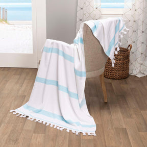 Tropical Cabana Stripe Fouta 4 Piece Beach Towel with Tassels - Beach Towel by Superior - Superior 