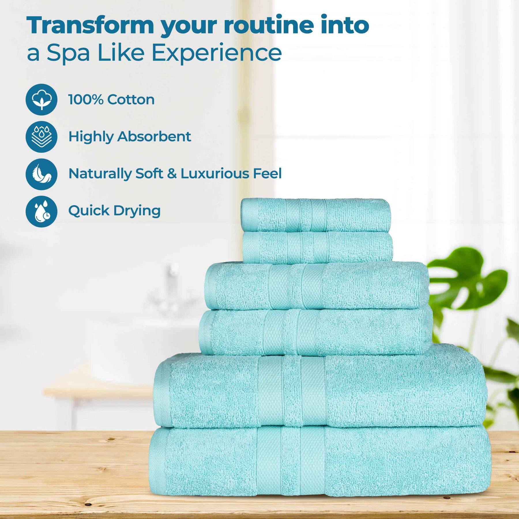 Ultra-Soft Cotton Absorbent Quick-Drying 12 Piece Assorted Towel Set - Cyan