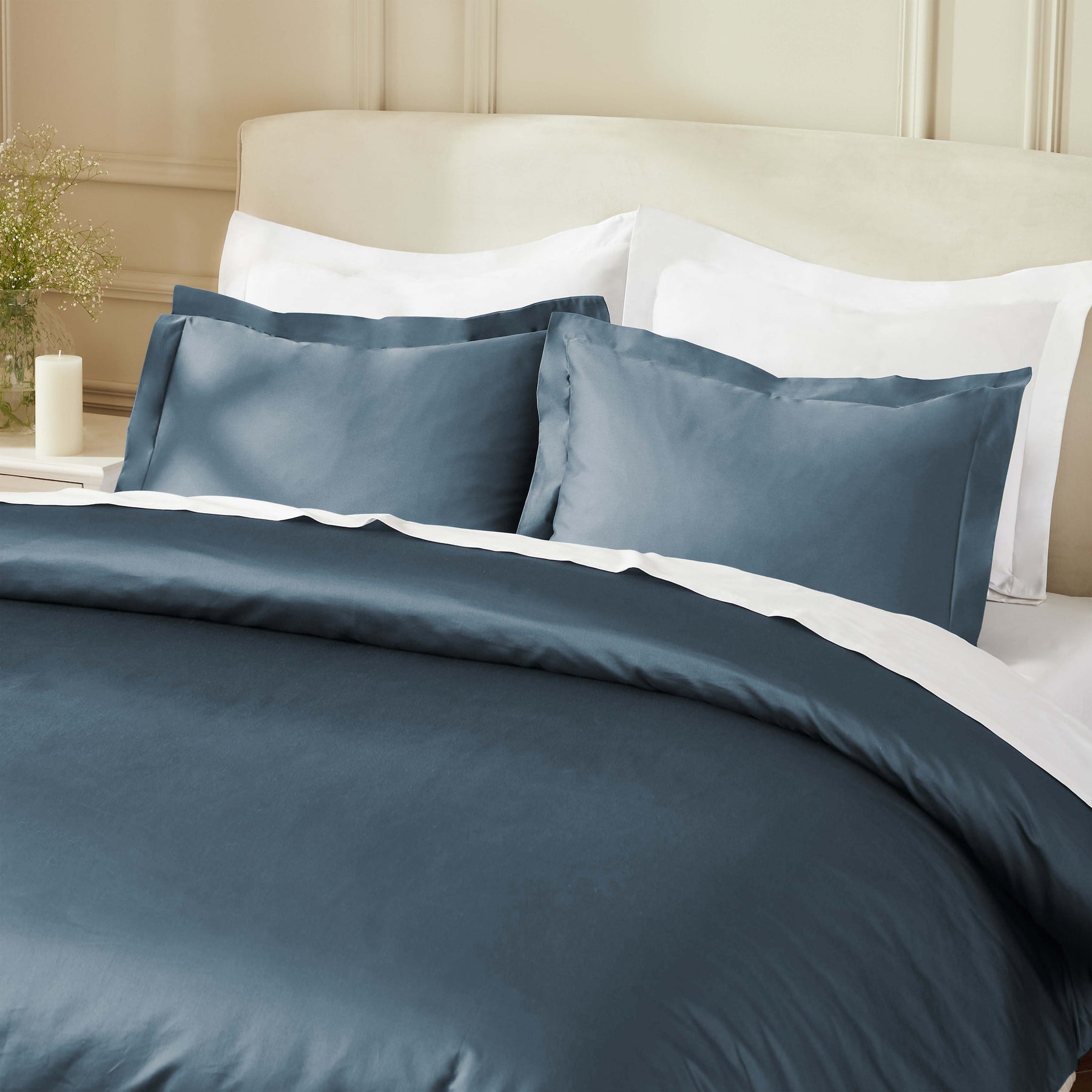 Egyptian Cotton 850 Thread Count Solid Luxury 3 Piece Duvet Cover Set - DarkBlue