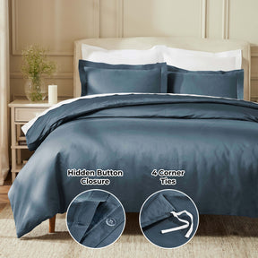 Egyptian Cotton 850 Thread Count Solid Luxury 3 Piece Duvet Cover Set - DarkBlue