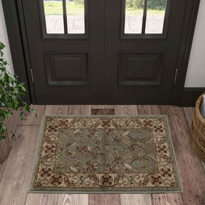 Heritage Traditional Floral Scroll Indoor Runner or Area Rug - DarkGreen