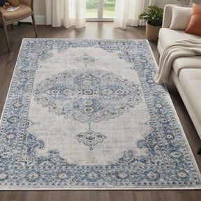 Demelza Vintage Traditional Oriental Medallion Indoor Area Rug or Runner - Blue