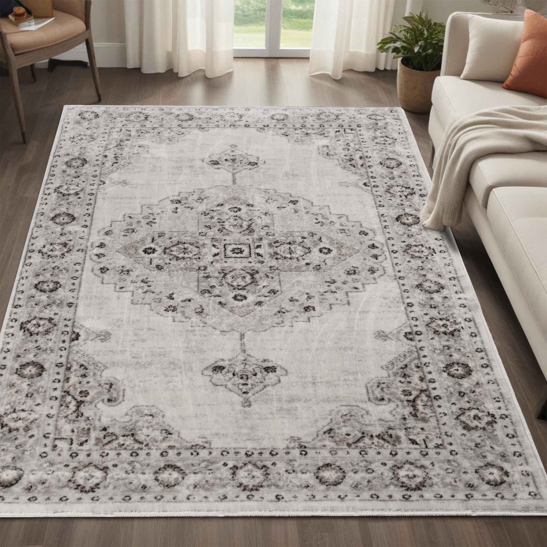 Demelza Vintage Traditional Oriental Medallion Indoor Area Rug or Runner - Gray