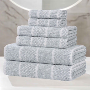 Naples Cotton Blend Textured Checkered and Ribbed 6 Piece Towel Set