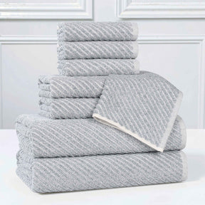 Amelia Cotton Blend Textured Diagonal Ribbed 8 Piece Towel Set