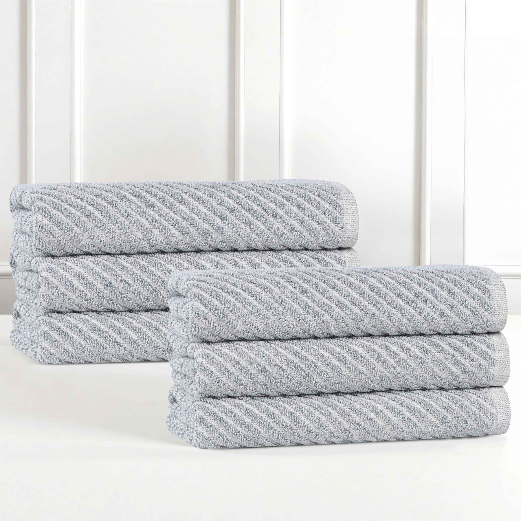 Amelia Cotton Blend Textured Diagonal Ribbed Hand Towels, Set of 6