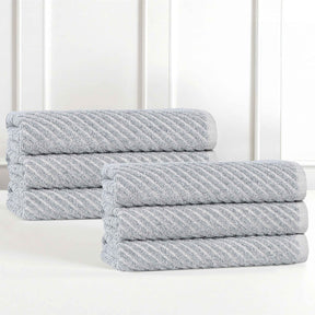 Amelia Cotton Blend Textured Diagonal Ribbed Hand Towels, Set of 6