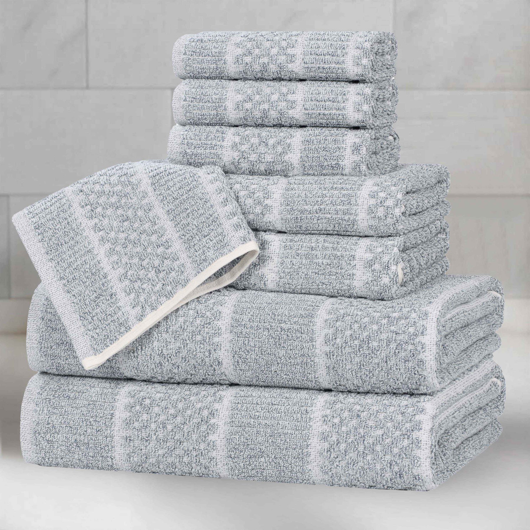 Naples Cotton Blend Textured Checkered and Ribbed 8 Piece Towel Set