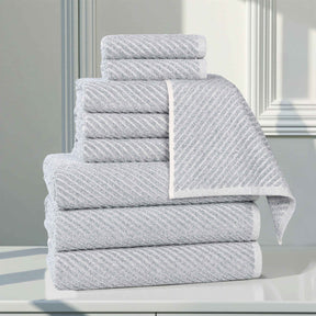 Amelia Cotton Blend Textured Diagonal Ribbed 9 Piece Towel Set