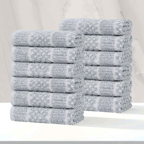 Naples Cotton Blend Checkered Ribbed Face Towels Washcloths, Set of 12