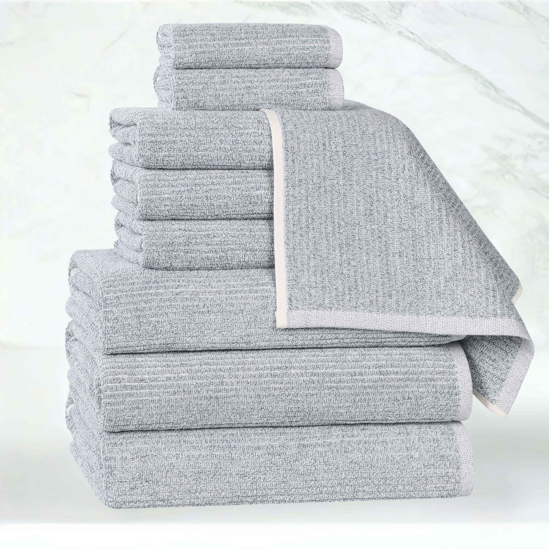 Destin Cotton Blend Medium Weight Textured Ribbed 9 Piece Towel Set