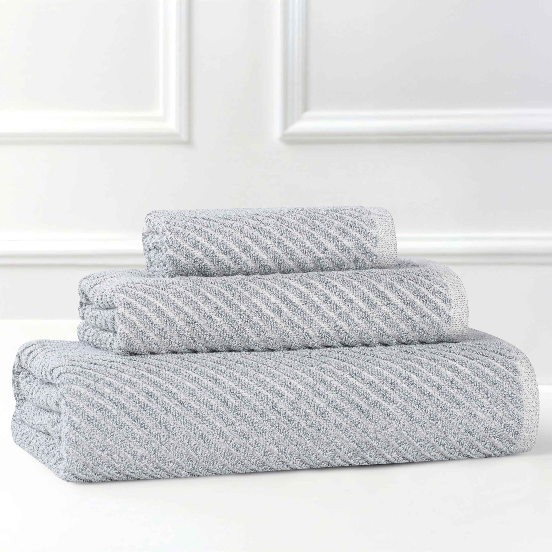 Amelia Cotton Blend Textured Diagonal Ribbed 3 Piece Towel Set