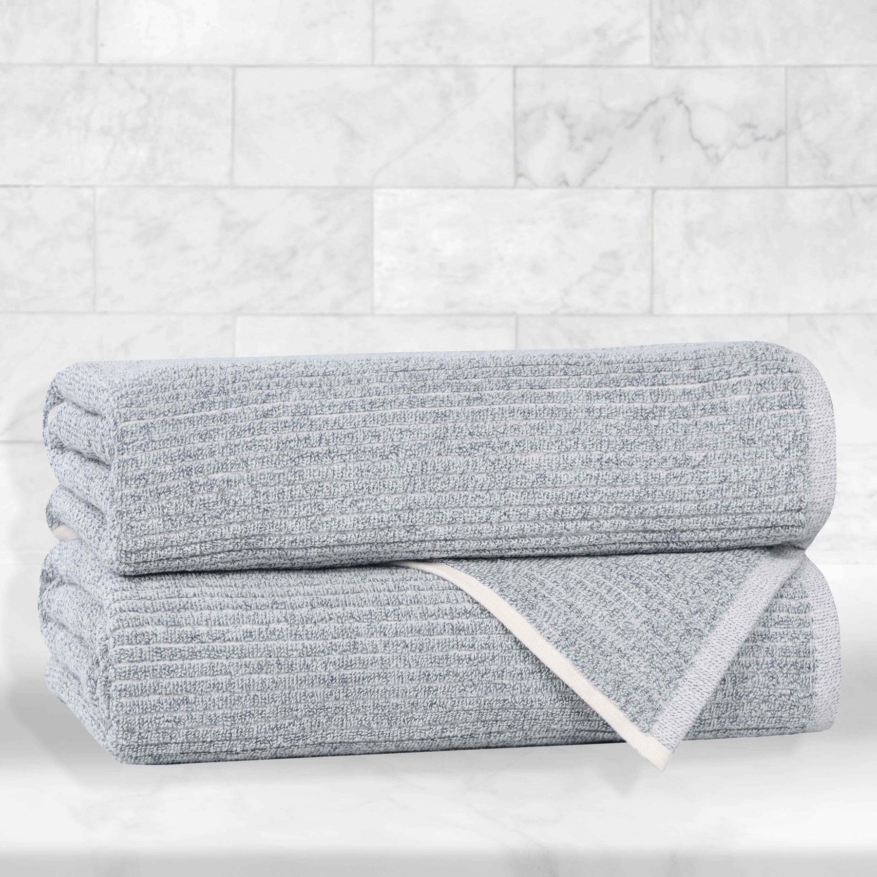 Destin Cotton Blend Medium Weight Textured Ribbed Bath Towels, Set of 2