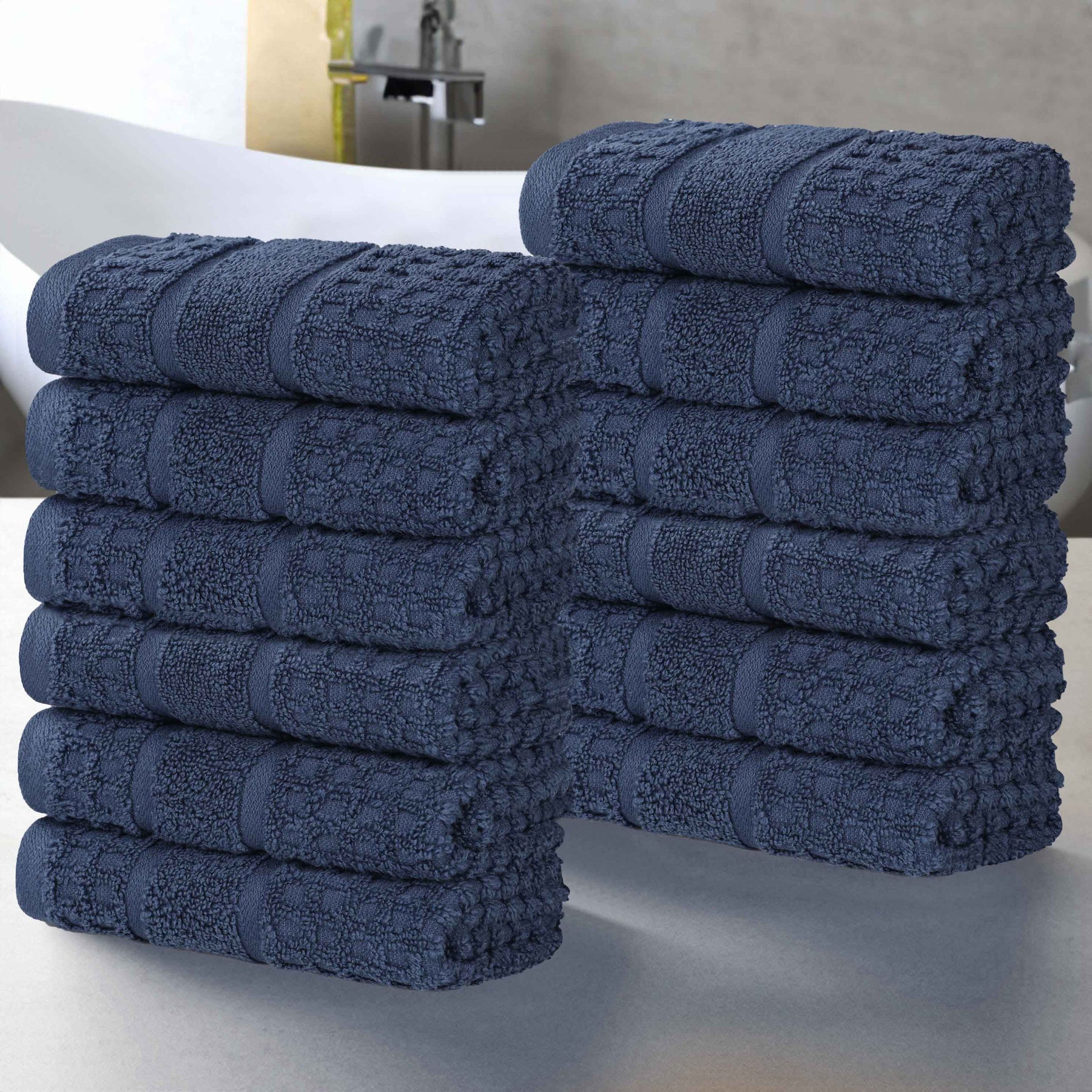 Napa Zero Twist Cotton Solid Waffle Face Towel Washcloth Set of 12