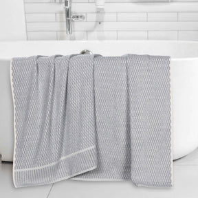 Juno Cotton Blend Textured Checkered Ribbed Border Bath Sheets, Set of 2