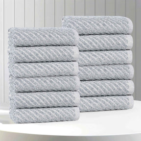 Amelia Cotton Blend Diagonal Ribbed Face Towels Washcloths, Set of 12