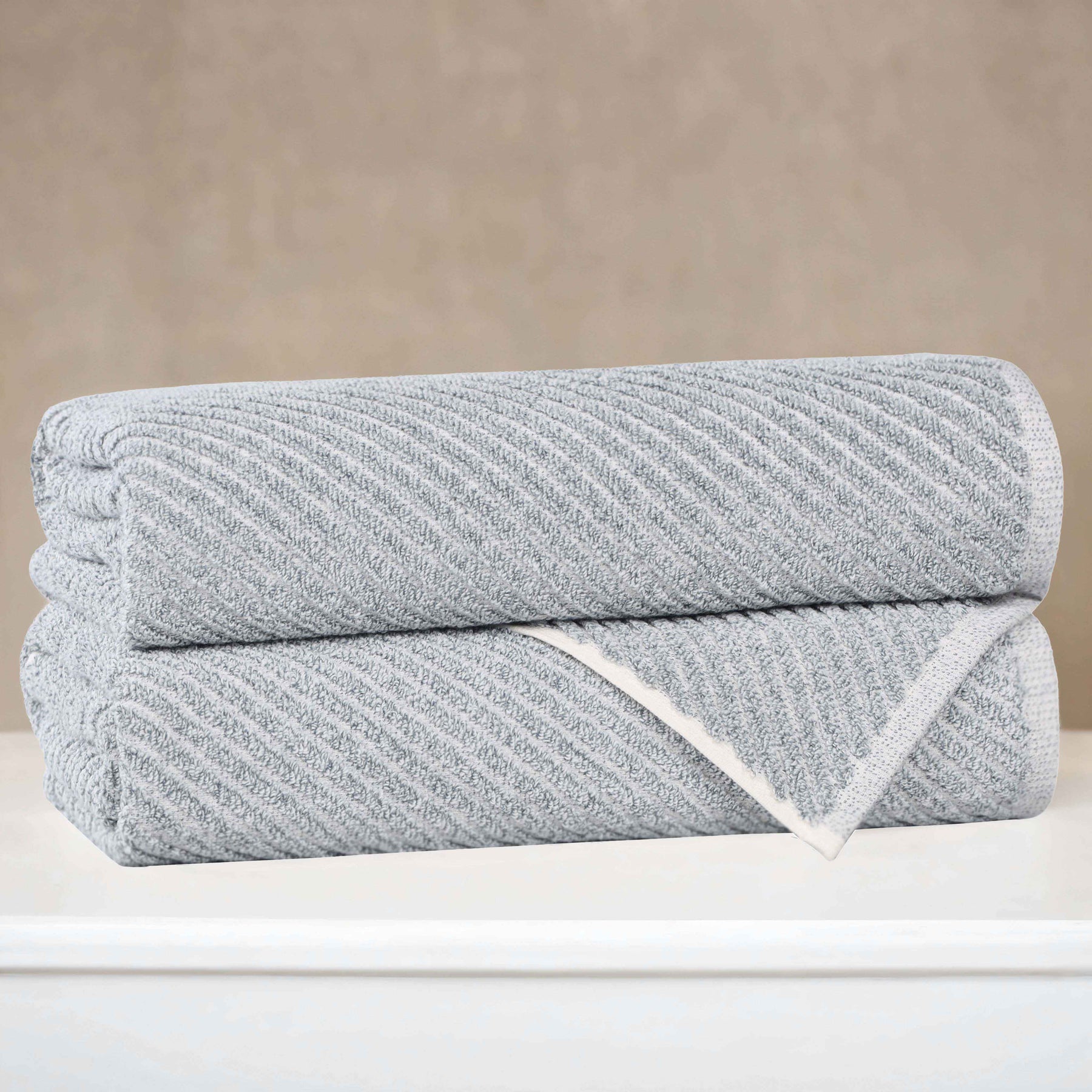 Amelia Cotton Blend Textured Diagonal Ribbed Bath Towels, Set of 2