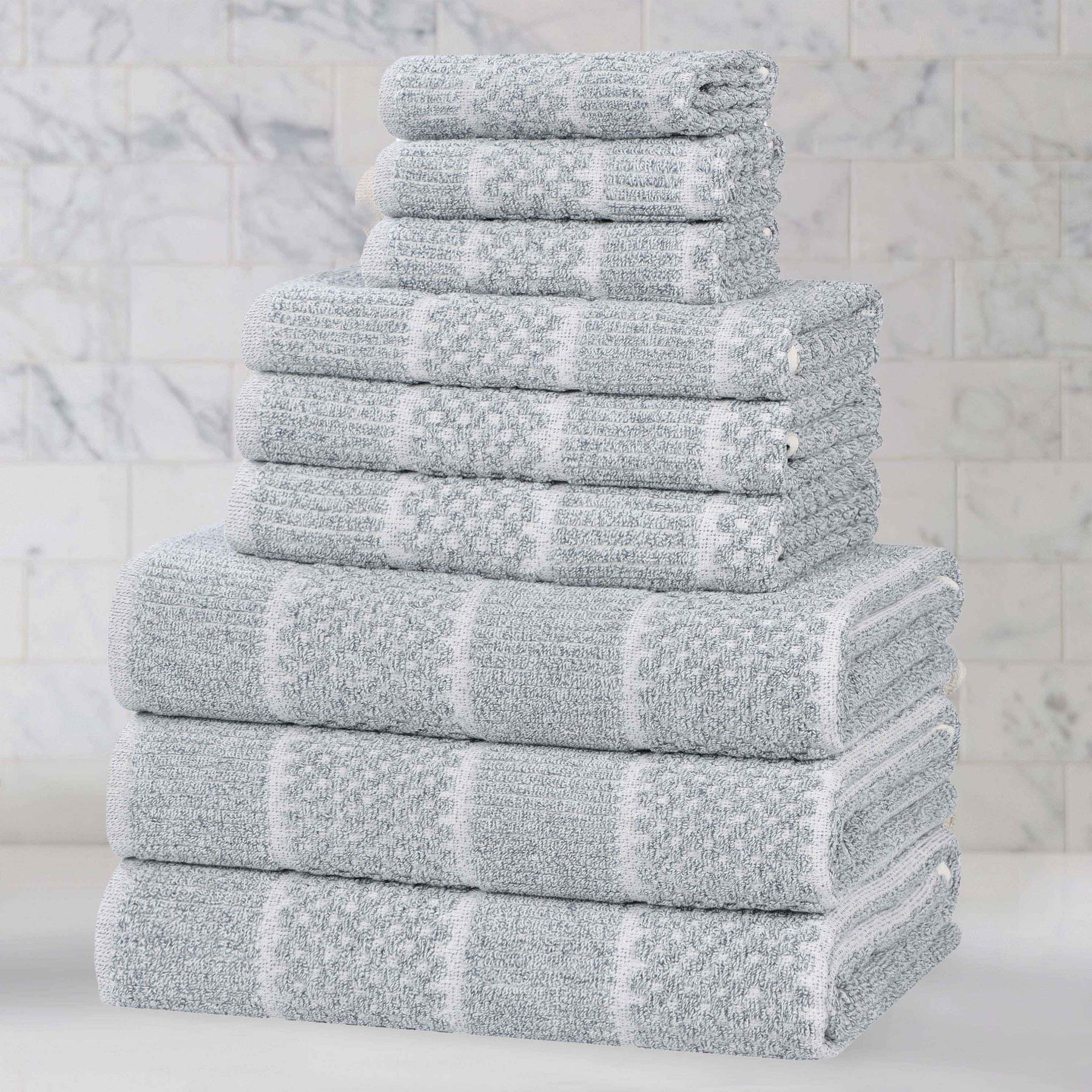 Naples Cotton Blend Textured Checkered and Ribbed 9 Piece Towel Set