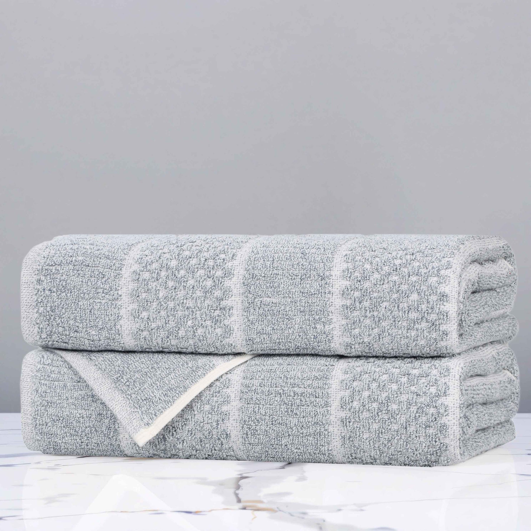 Naples Cotton Blend Textured Checkered & Ribbed Bath Towels, Set of 2