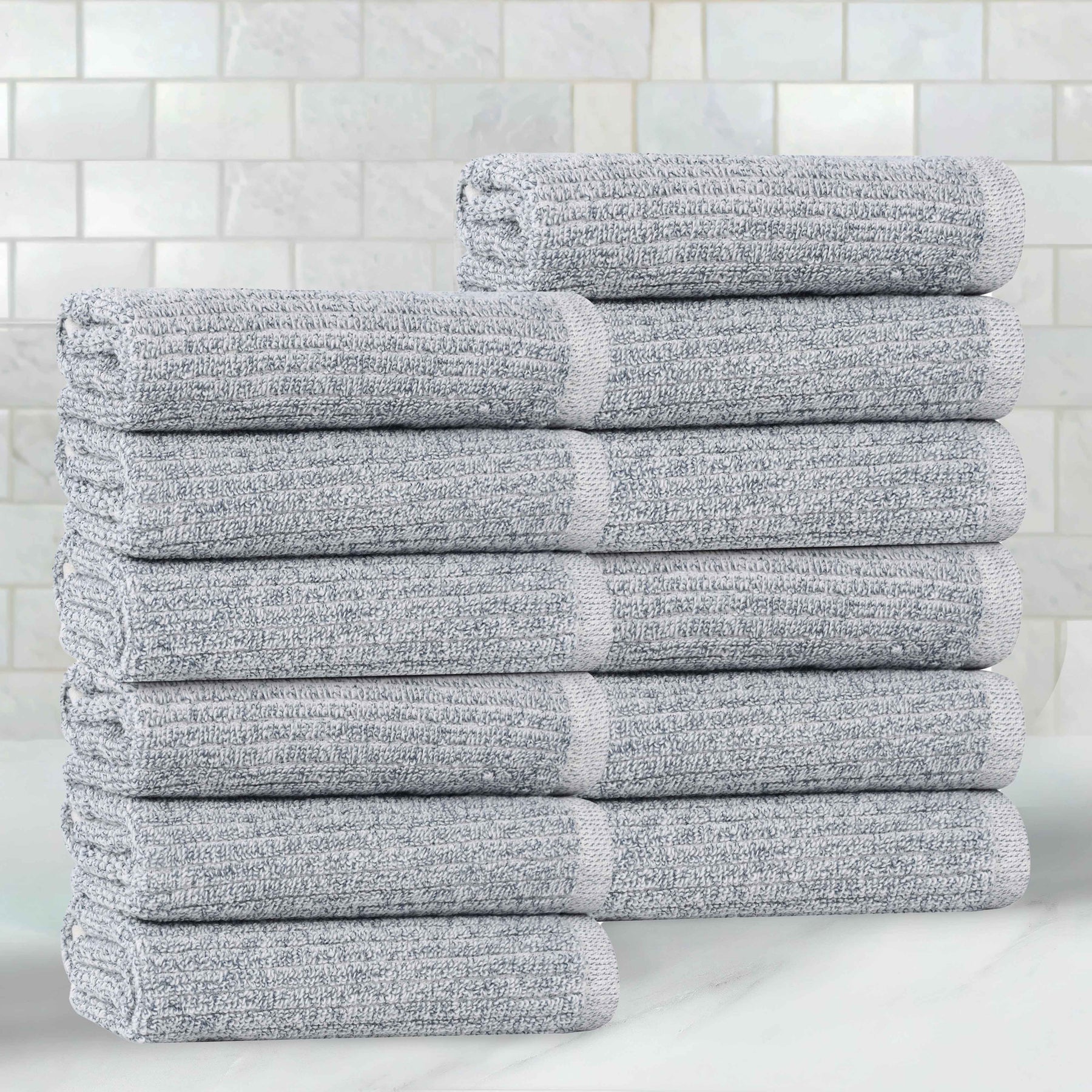 Destin Cotton Blend Textured Ribbed Face Towels Washcloths, Set of 12