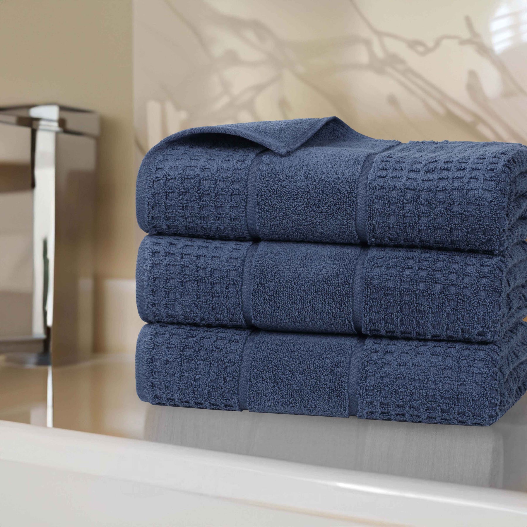 Napa Zero Twist Cotton Solid Waffle Honeycomb Bath Towel Set of 3