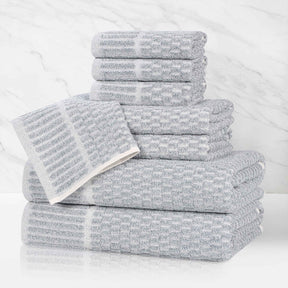 Juno Cotton Blend Textured Checkered Ribbed Border 8 Piece Towel Set