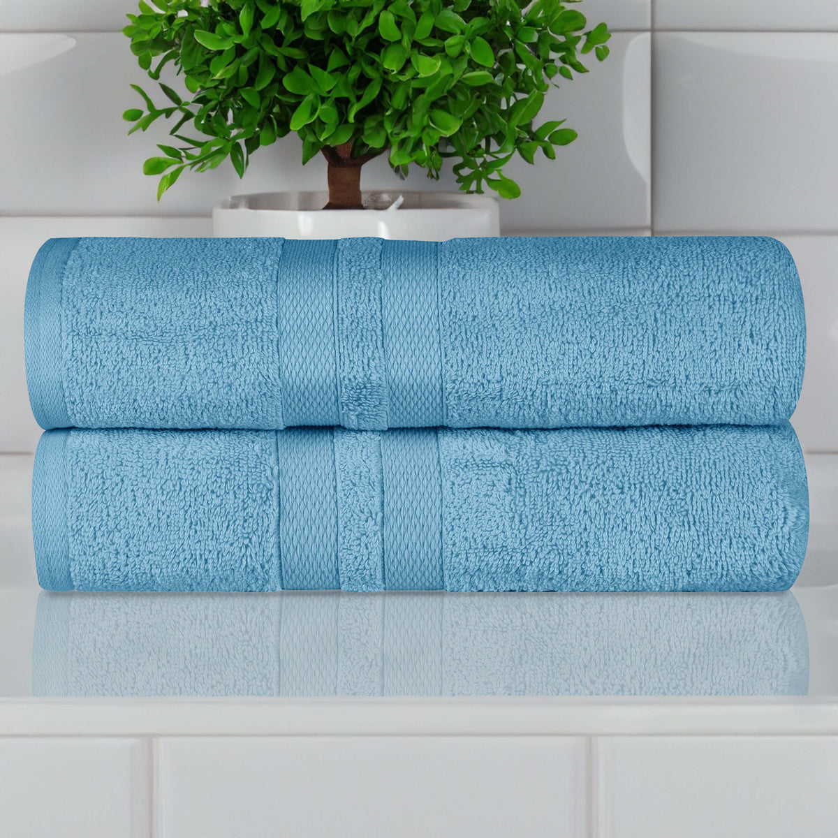 Ultra-Soft Cotton Solid Medium Weight Absorbent Bath Towel Set of 2 - DenimBlue