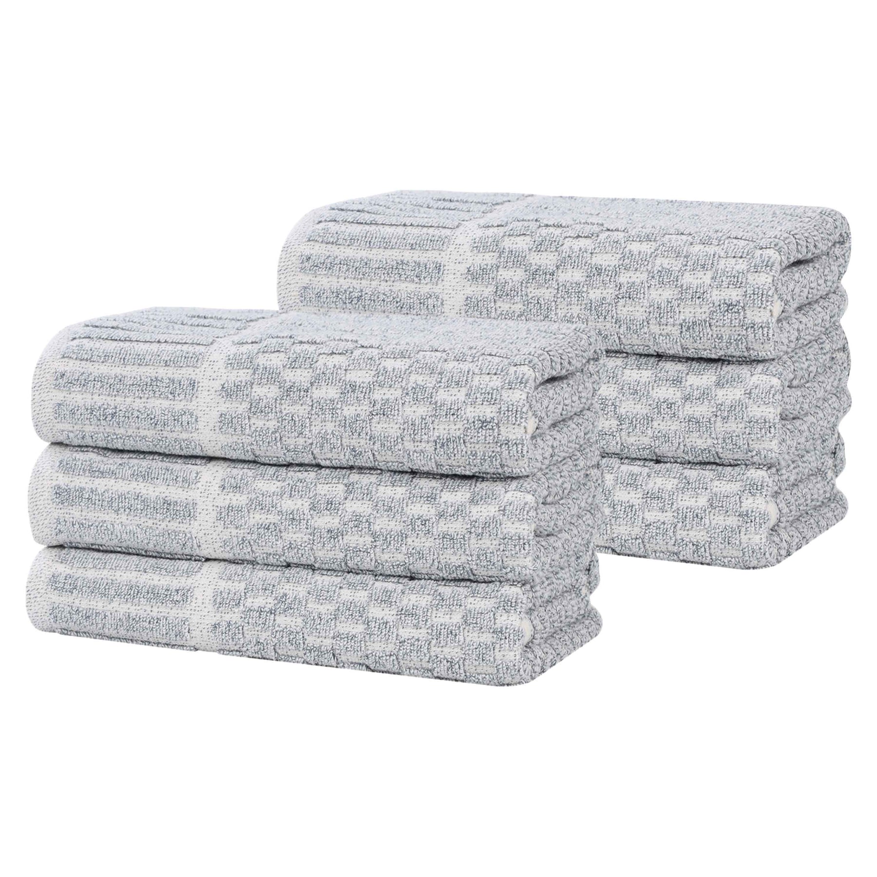 Juno Cotton Blend Textured Checkered Ribbed Border Hand Towels, Set of 6