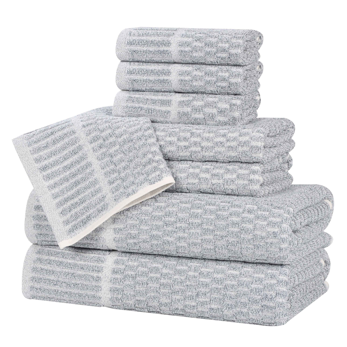 Juno Cotton Blend Textured Checkered Ribbed Border 8 Piece Towel Set