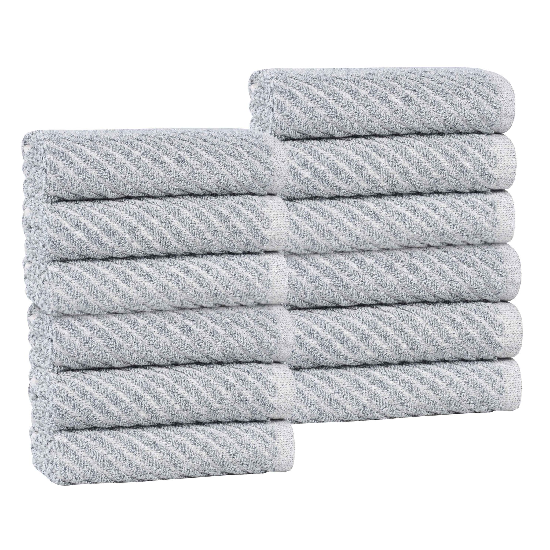 Amelia Cotton Blend Diagonal Ribbed Face Towels Washcloths, Set of 12